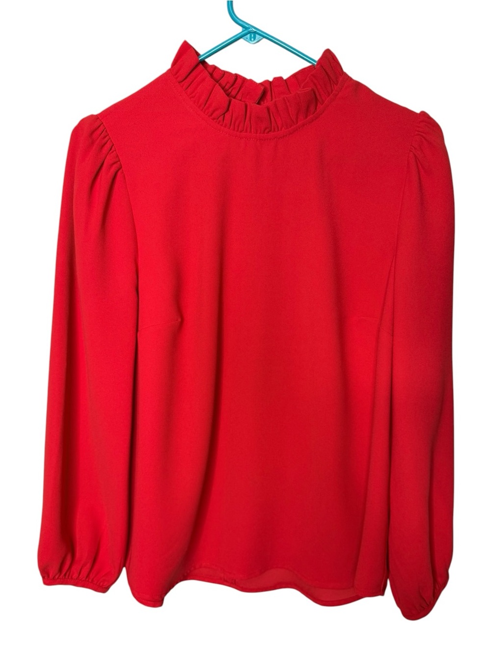 J.Crew Red Ruffle Mock Neck Long Sleeve Blouse M
